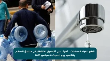 قطع المياه 8 ساعات.. تعرف على تفاصيل الانقطاع في مناطق السلام بالقاهرة يوم السبت 6 سبتمبر 2025